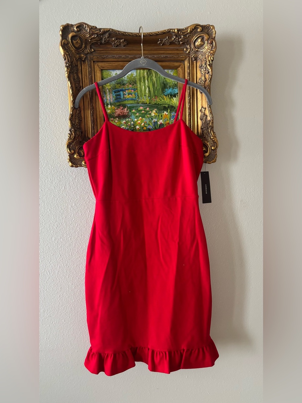 NWT Lulus Red Ruffle Hem Cocktail Bodycon Dress
